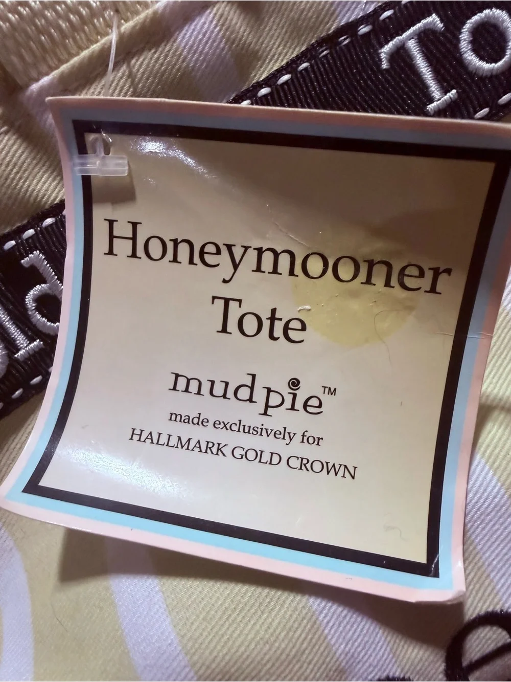 #NWT Mud Pie Honeymooner Yellow and White Stripe Tote with Black Base